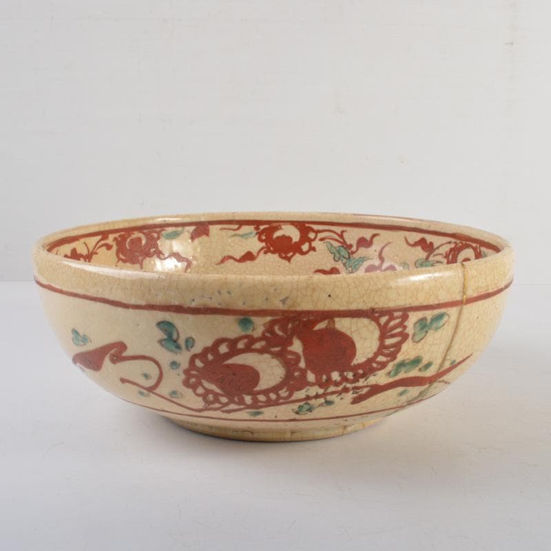 須佐焼　古須佐　赤絵花鳥文鉢　幕末ー江戸期　Ｃ　R6111F