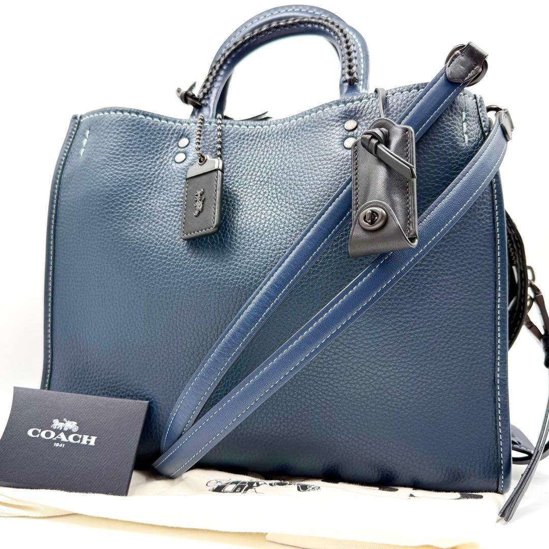 極美品 希少 コーチ ローグ 30 3way レザー ショルダーバッグ ネイビー