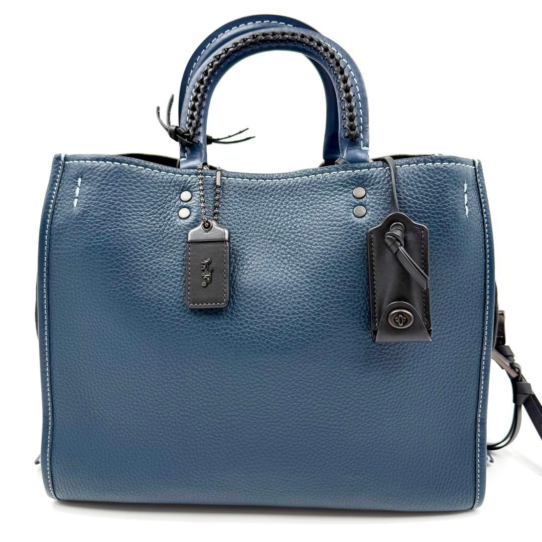 極美品 希少 コーチ ローグ 30 3way レザー ショルダーバッグ ネイビー