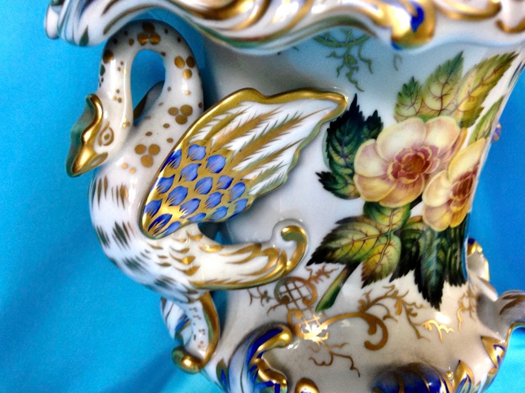 ヘレンドアンティーク☆コンポート蓋付花瓶飾物陶器H34.5金彩一点物☆美しい花柄