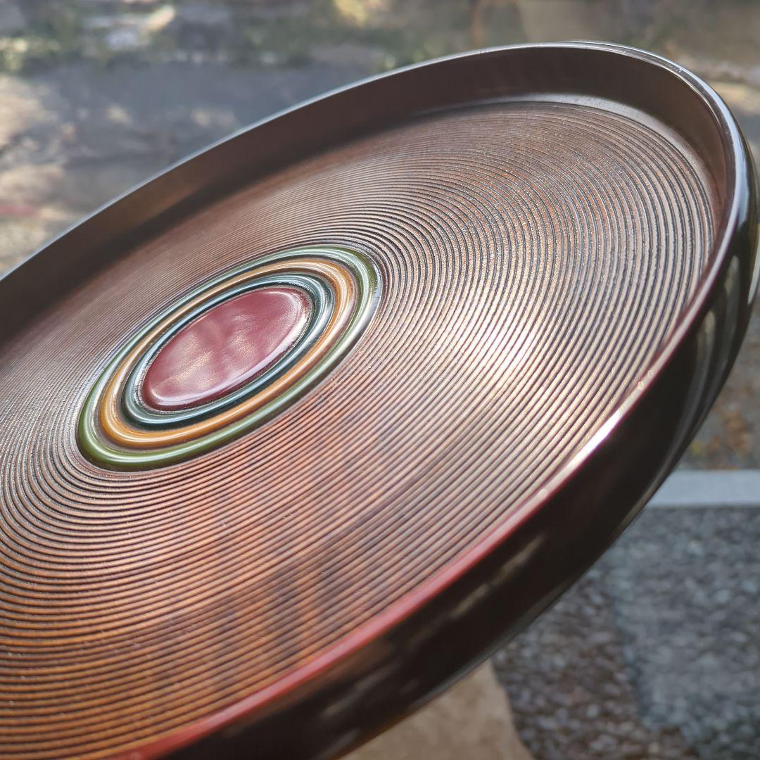 茶道具　漆器　木工細工　天然木　木製くり抜き茶櫃（上蓋独楽塗盆）茶器入れ　大寸