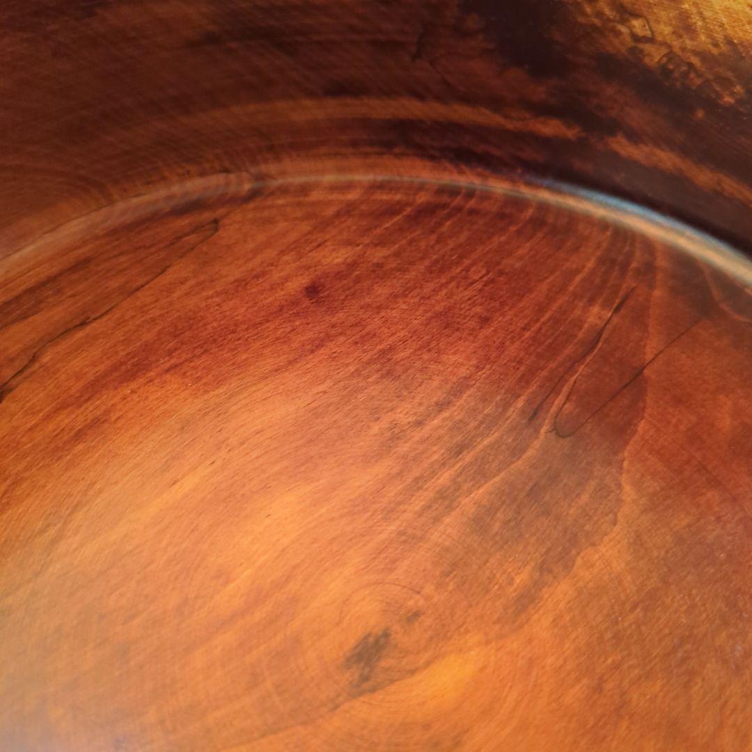 茶道具　漆器　木工細工　天然木　木製くり抜き茶櫃（上蓋独楽塗盆）茶器入れ　大寸