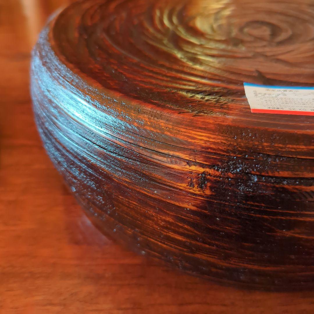 茶道具　漆器　木工細工　天然木　木製くり抜き茶櫃（上蓋独楽塗盆）茶器入れ　大寸