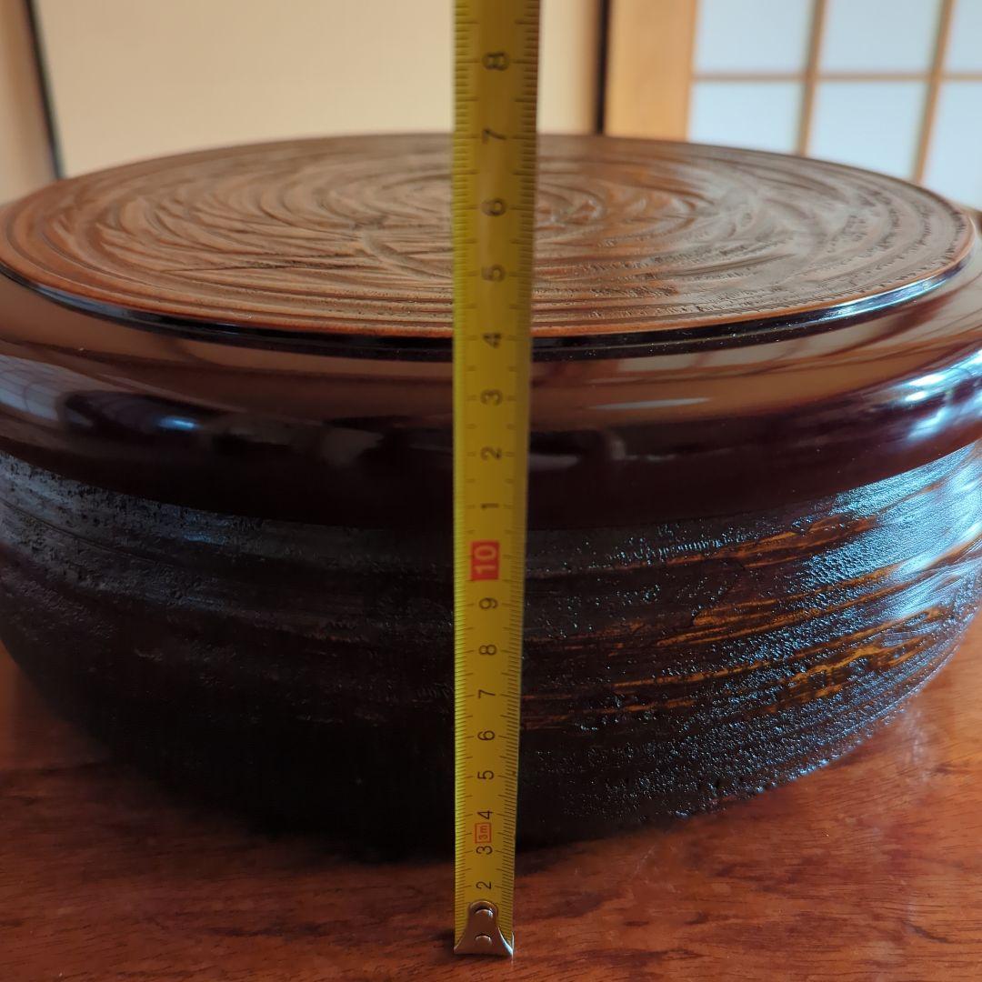 茶道具　漆器　木工細工　天然木　木製くり抜き茶櫃（上蓋独楽塗盆）茶器入れ　大寸