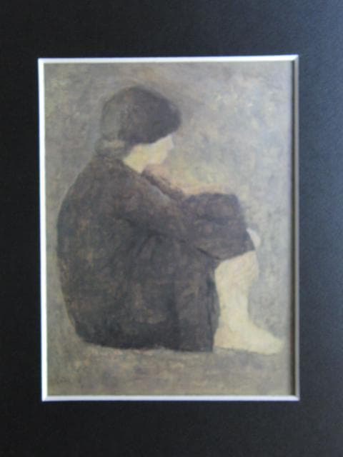 五百住乙人、【黒衣の女】、希少な額装用画集より、状態良好、新品額装付