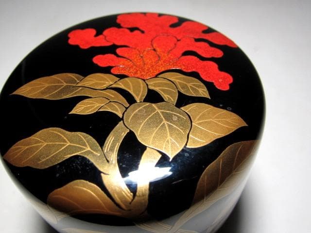 ＜土日限定価格＞中村宗哲 鶏頭蒔絵 大棗 裏千家十五代 鵬雲斎花押　e64