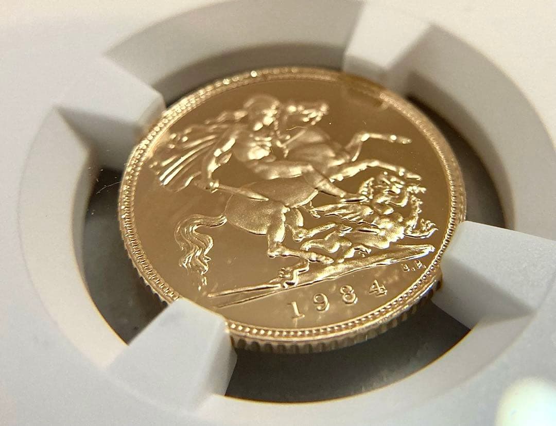 ★ムネゴロウ★★1984年イギリス1/2ソブリンプルーフ金貨★PF69UC