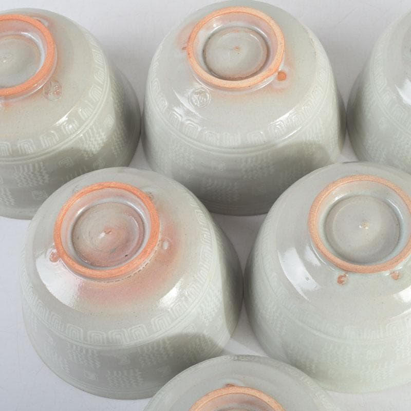 茶道具　京焼　加藤春永作　三島市松　数茶碗　六客　共箱　V　9769