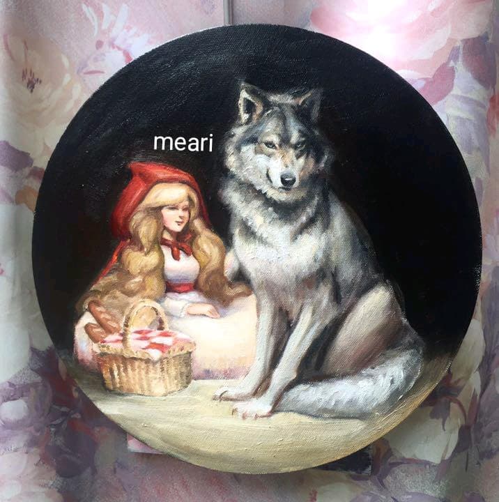 赤ずきんと狼 油絵 原画 手描き オリジナル