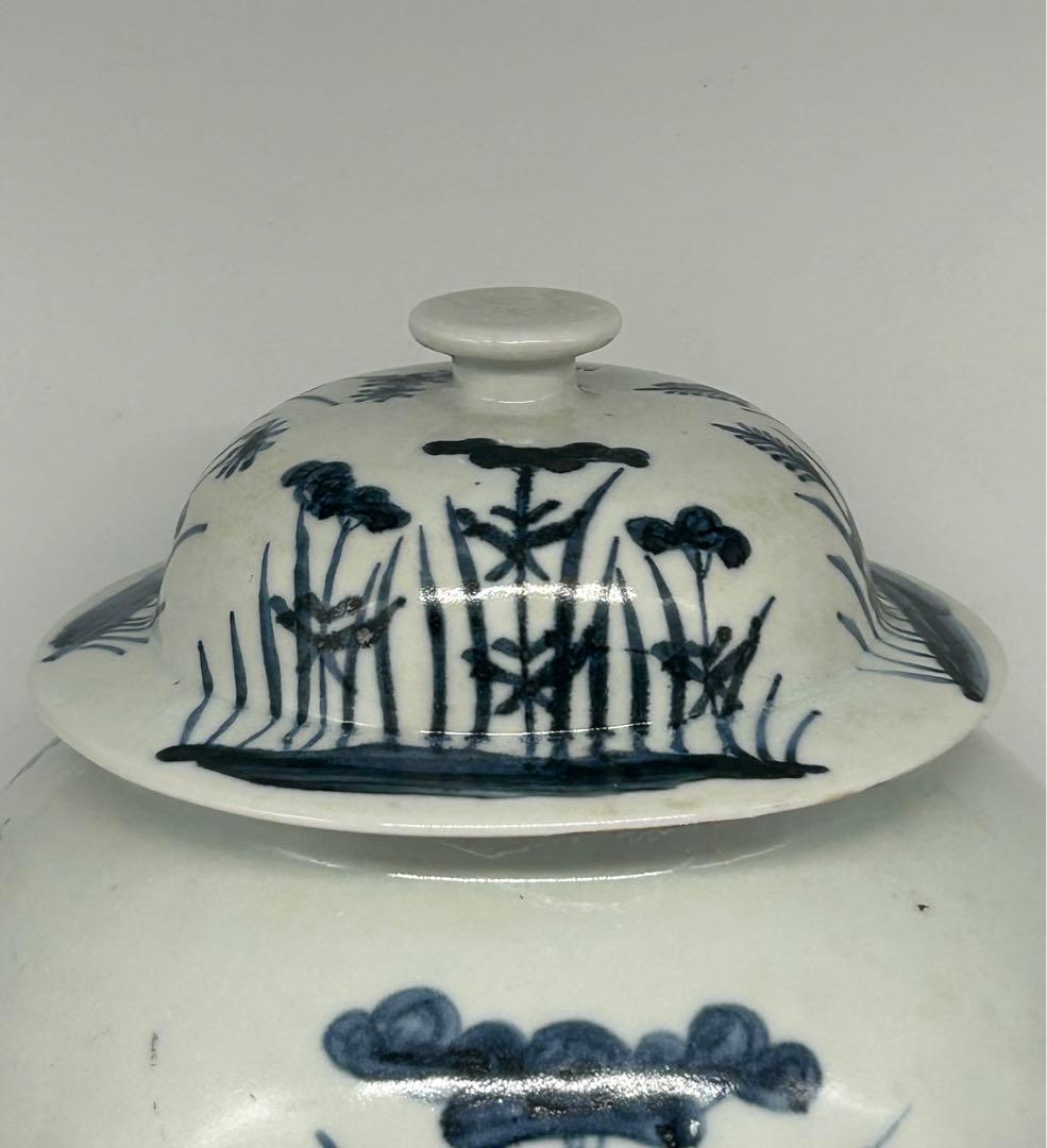 古伊万里　染付　秋草紋大壺　送料込み1114