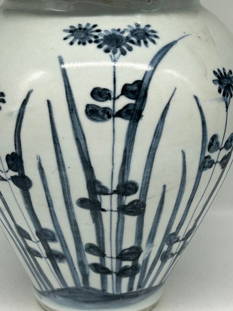 古伊万里　染付　秋草紋大壺　送料込み1114