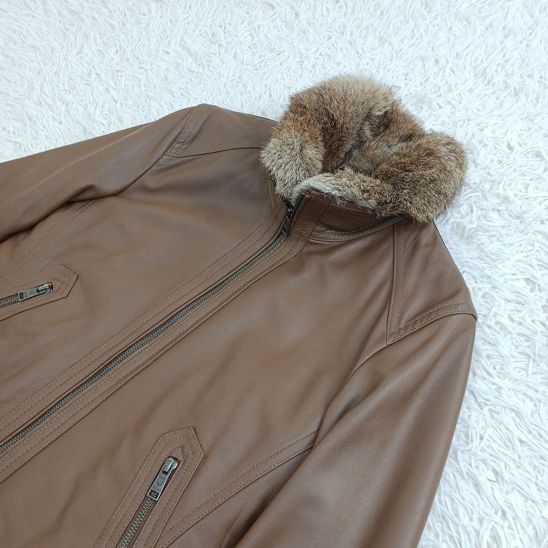 ✨良品✨ブラックレーベル レザーライダース ラビットファー キャメル サイズM