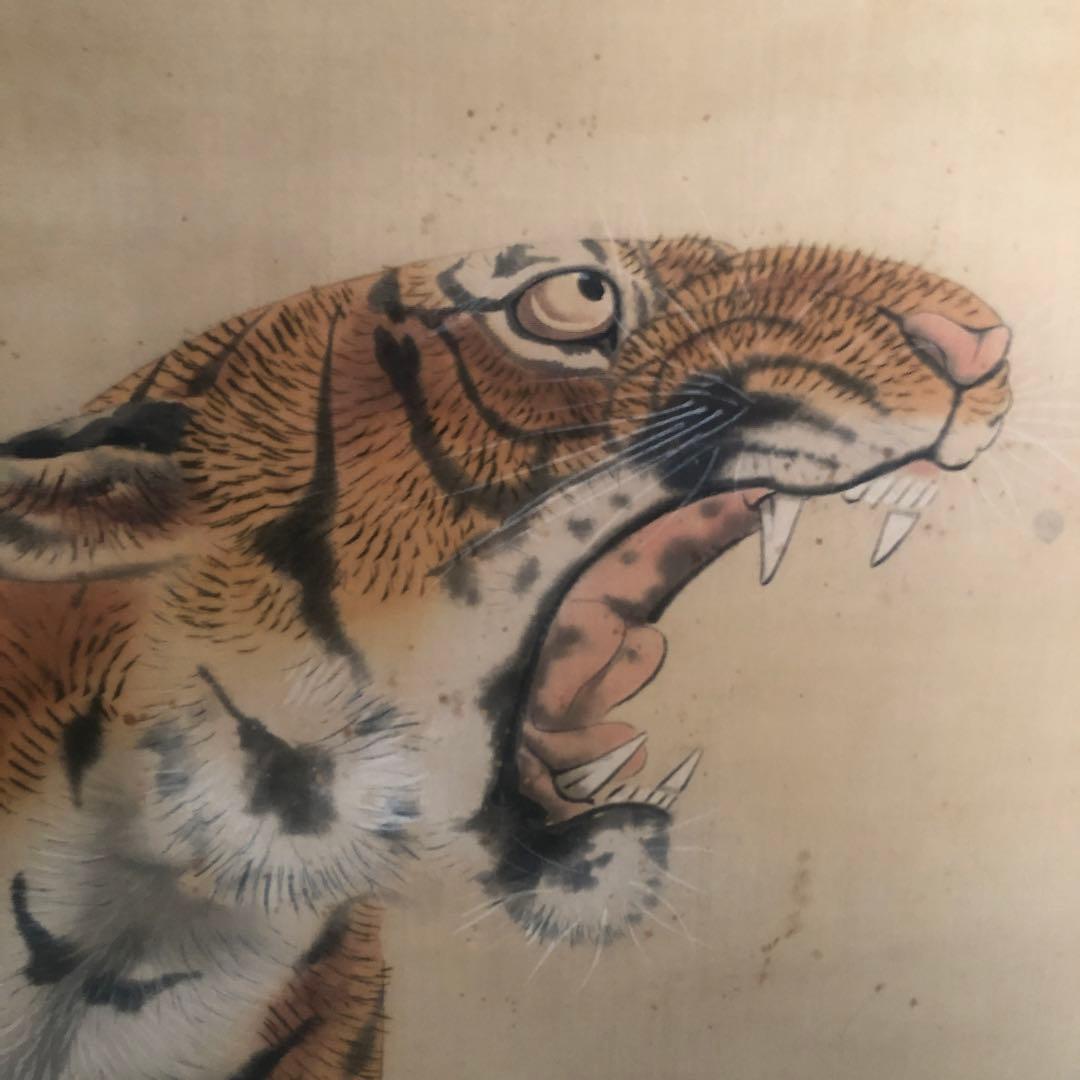 大橋翠谷「月に虎」絹本掛軸 186×54cm 江戸後期 値引き交渉可