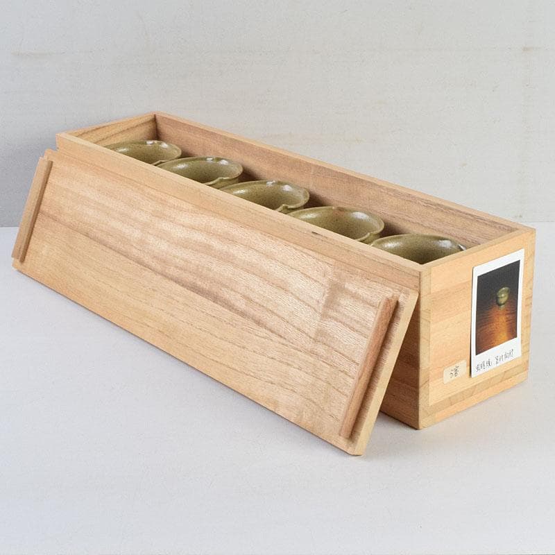 和食器　虫明焼　松本学作　足付向付　五客　共箱　V R9384H