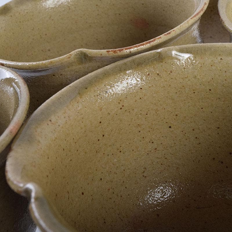 和食器　虫明焼　松本学作　足付向付　五客　共箱　V R9384H