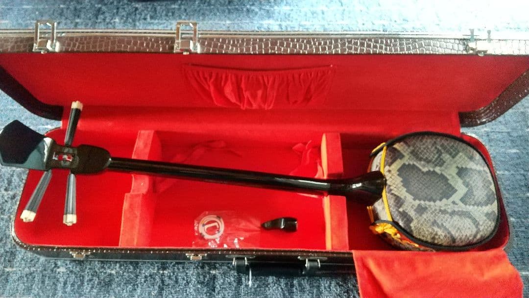 12/21値下げ 沖縄三線 ハードケース 人工皮？ 蛇柄 三味線