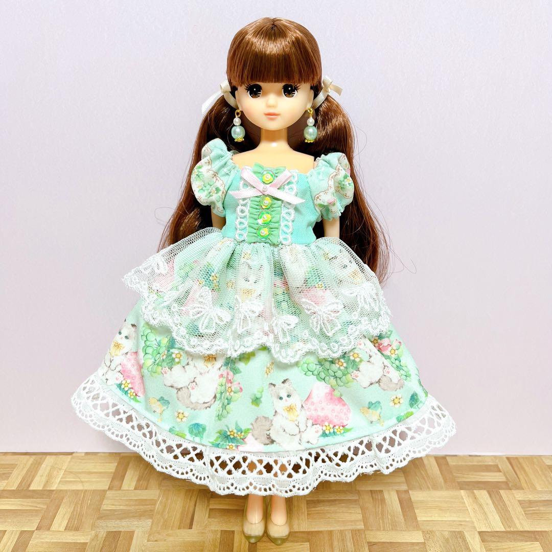 リカちゃんサイズハンドメイドワンピース&ピアスNo.2176・2177双子コーデ