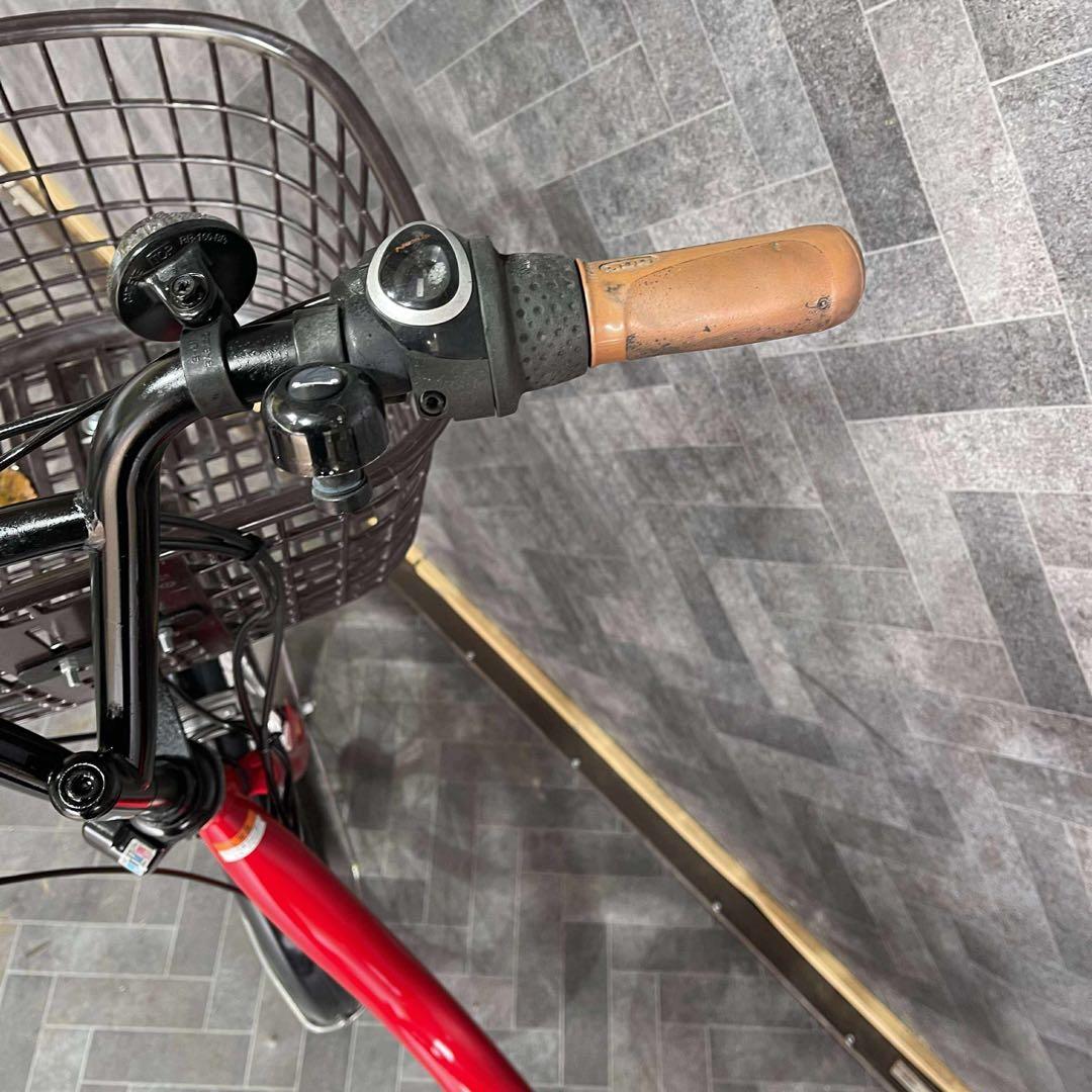 赤 シティタイプ 電動アシスト自転車 バスケット付きバッテリー12.3ah