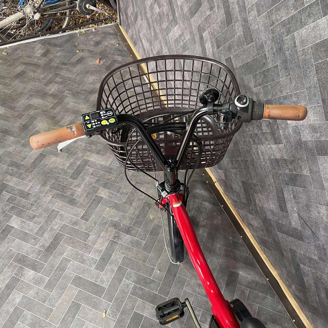 赤 シティタイプ 電動アシスト自転車 バスケット付きバッテリー12.3ah