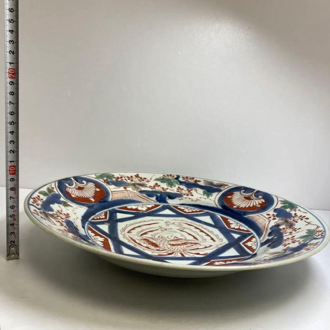 江戸中期　元禄伊万里　赤絵　鳳凰図　大皿　幅約36.5㎝　東さ8-0122①