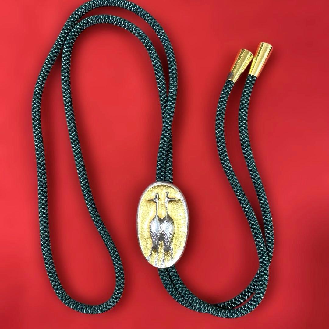 G-18 純銀刻印 ループタイ 帖佐美行 『双鶴』　装飾品　雑貨　美術品　工芸品