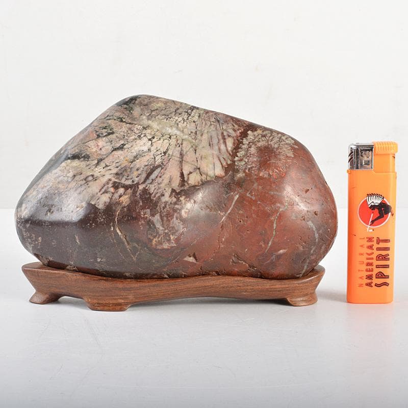 天然石　鑑賞石　菊花石　置物　重さ約1127g　唐木台付　C　R7298