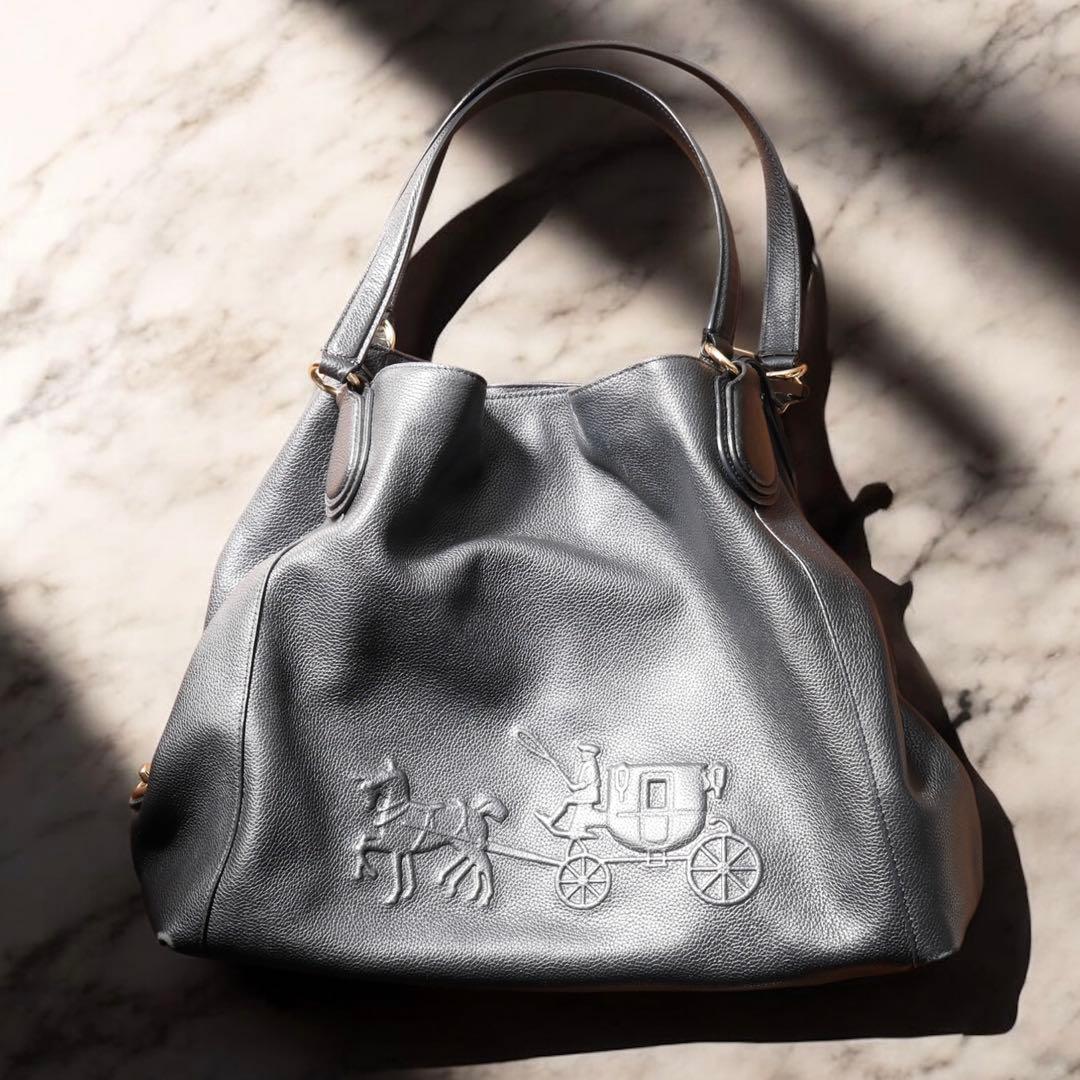 新品級 OLD COACH レザーハンドバッグ ブラック 馬車刻印