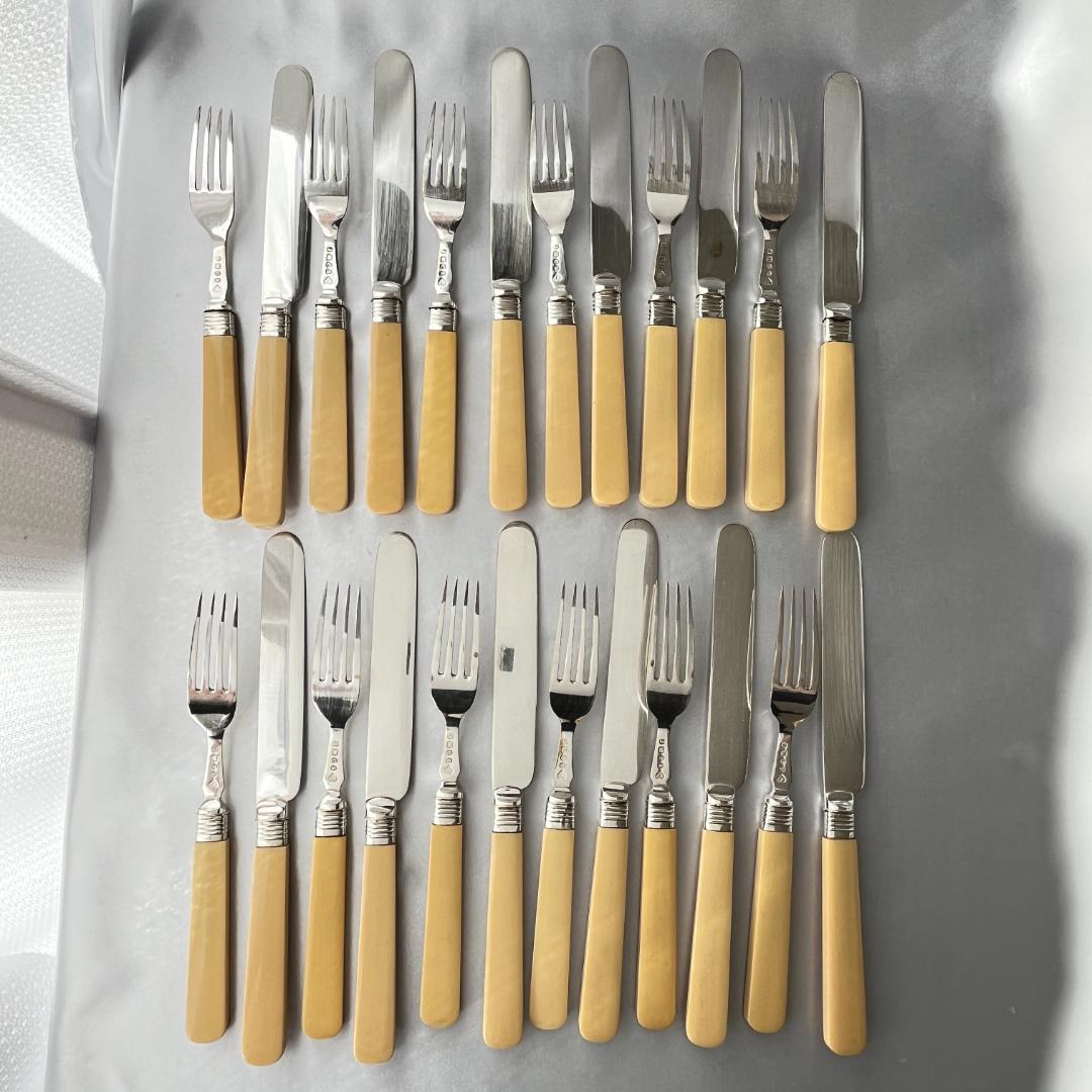 【John Batt 】【純銀継手】デザートセット 24本 木製ケース