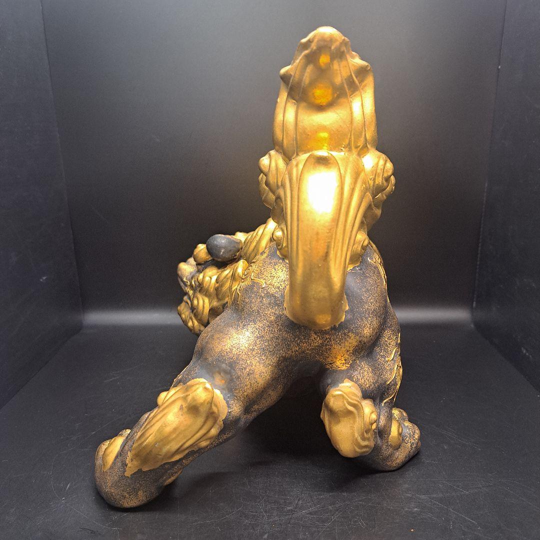 九谷焼　唐獅子　金彩　置物　九谷清仙 造　骨董　共箱付き　昭和レトロ