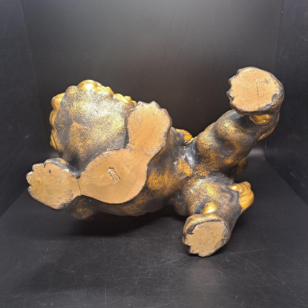 九谷焼　唐獅子　金彩　置物　九谷清仙 造　骨董　共箱付き　昭和レトロ