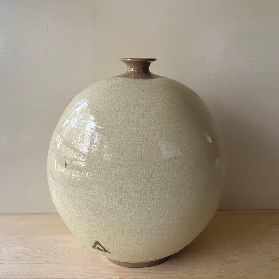 白磁鉄絵魚文扁壺 刷毛目 金九漢 韓国美術 李朝写し 絵唐津 高麗 三人行 楽山