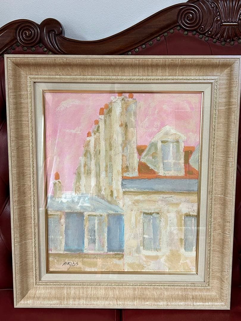 『屋根』　F8 油絵　素敵な額縁付き　肉筆　美術品　箱付き