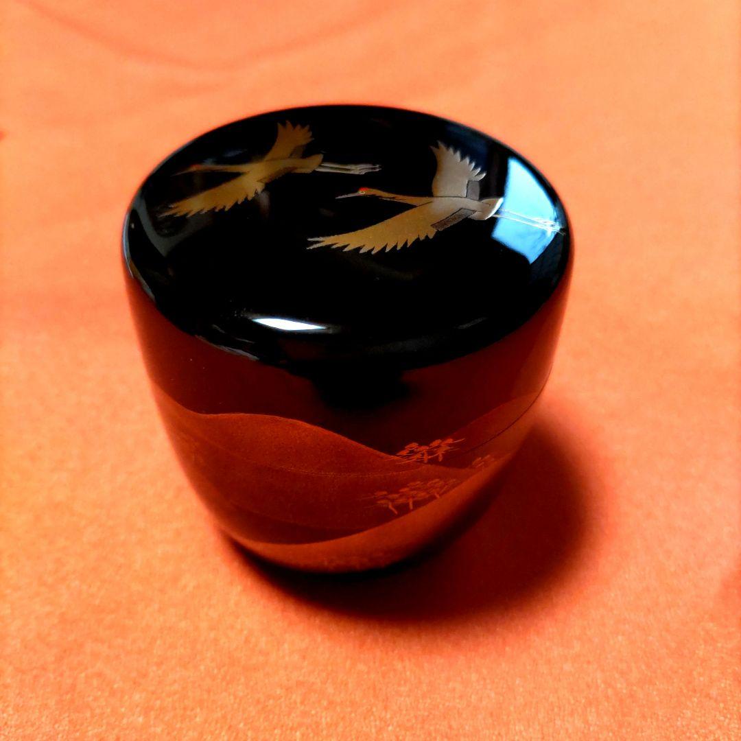 輪島塗棗 鶴に遠山蒔絵