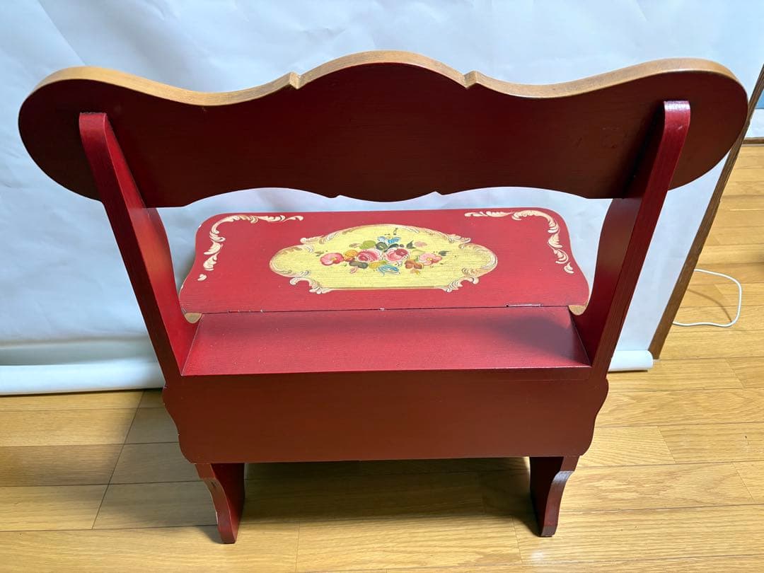 【美品】アンティークトールペイント 椅子 ベンチ 収納付