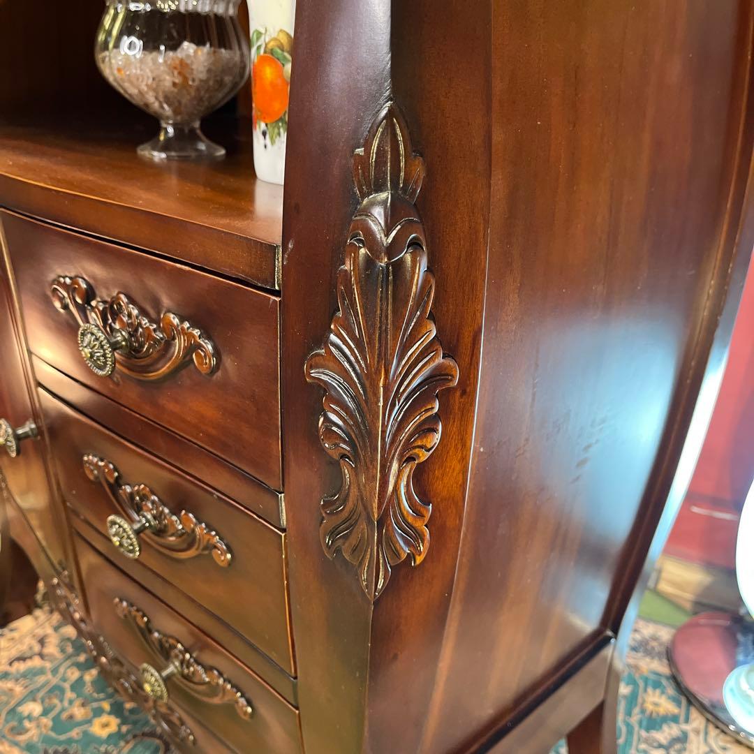 レザートップ　猫脚　アクセントホールキャビネット