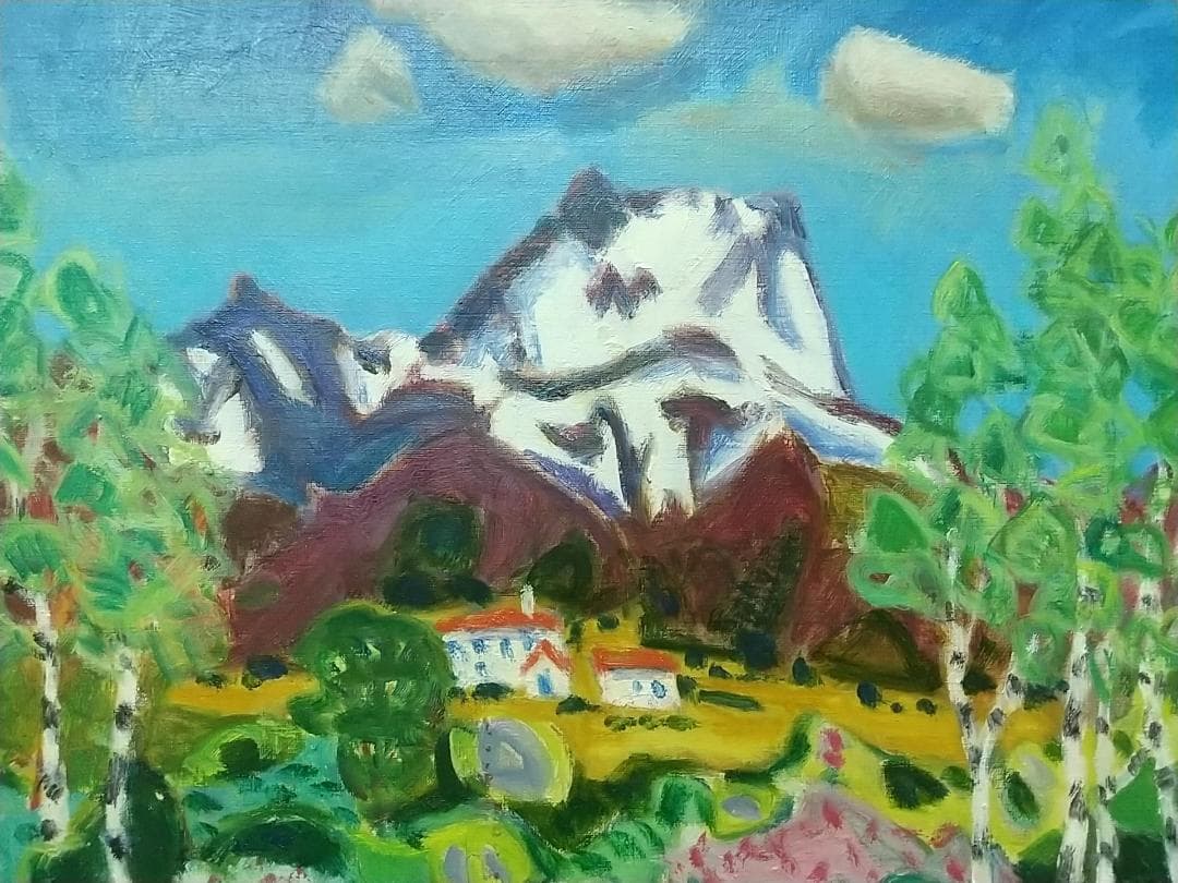 「妙高高原（五月）」F10 油絵 絵画