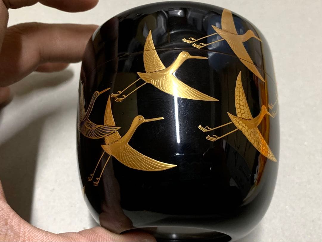 群鶴 内銀溜塗 内銀 棗 大棗 茶道具 茶器 蒔絵 青貝 螺鈿