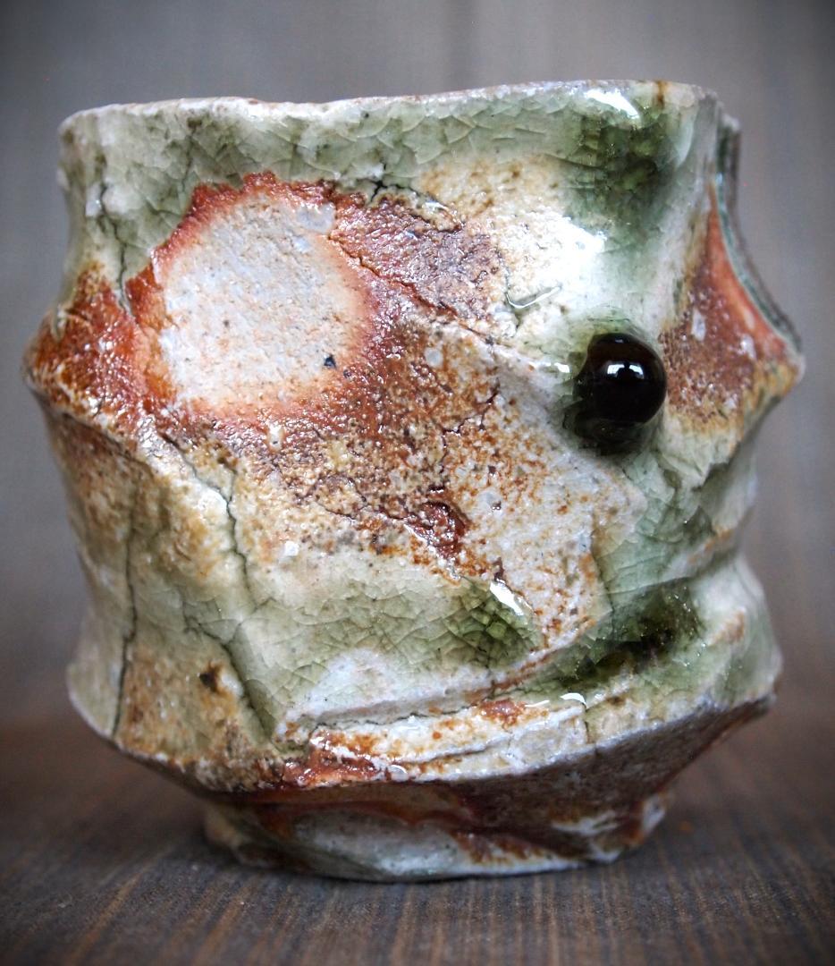 1080★新学【師＆父：新歓嗣】伊賀鎬湯のみC★ビードロ★共箱・共布