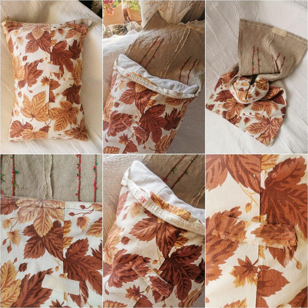 アンティーク フレンチファブリック＆リネン色糸刺繍 衣装ケース クッションカバー