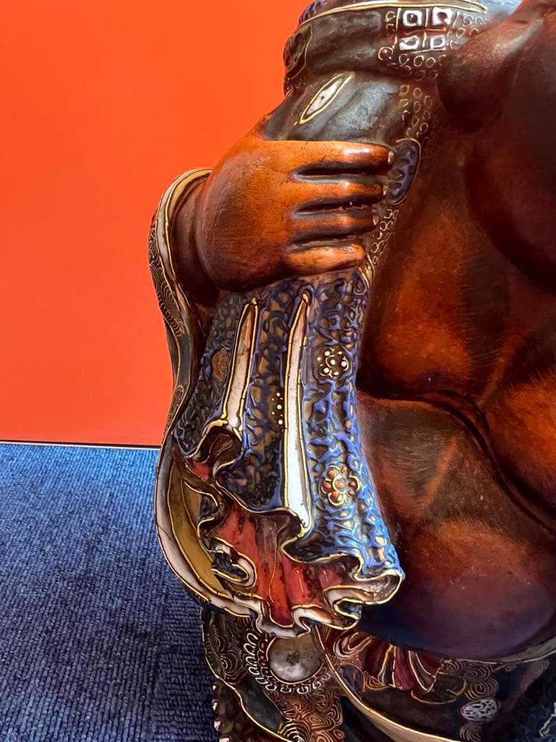 1067  九谷焼  色絵金襴手布袋像 置物  時代物