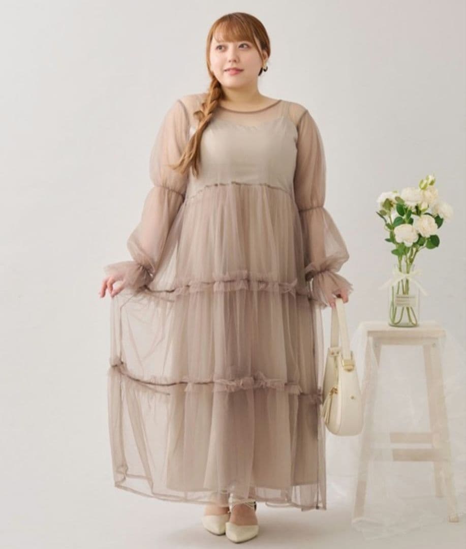 Louiosy バックリボンチュールティアードワンピ+キャミワンピSET