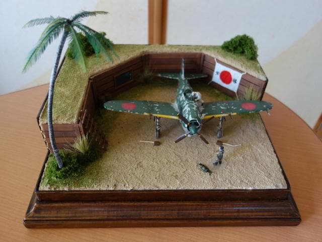 ★1/48スケール★旧日本軍航空基地ジオラマ　紫電　完成品