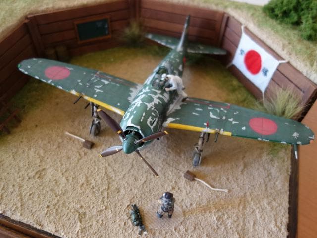 ★1/48スケール★旧日本軍航空基地ジオラマ　紫電　完成品