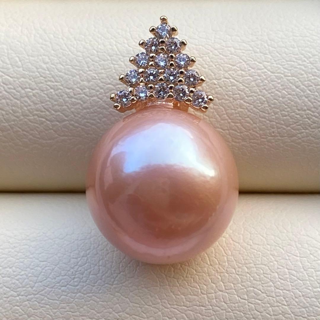 お客淡水エジソンパールネックレス　13.2mmブラウンピンクPT564