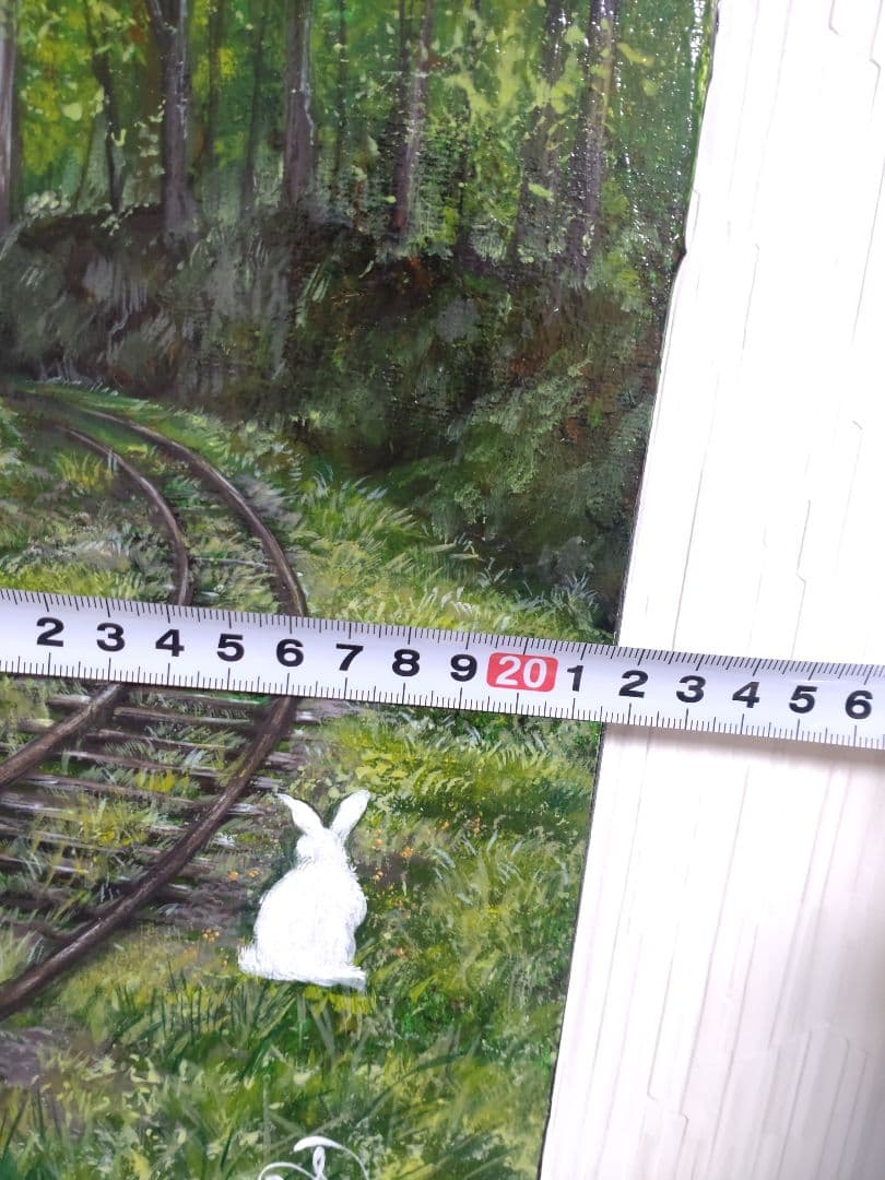 兎の油絵【廃線とウサギ】1点物/油彩画/絵画/F3号キャンバス