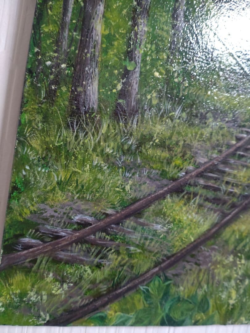 兎の油絵【廃線とウサギ】1点物/油彩画/絵画/F3号キャンバス