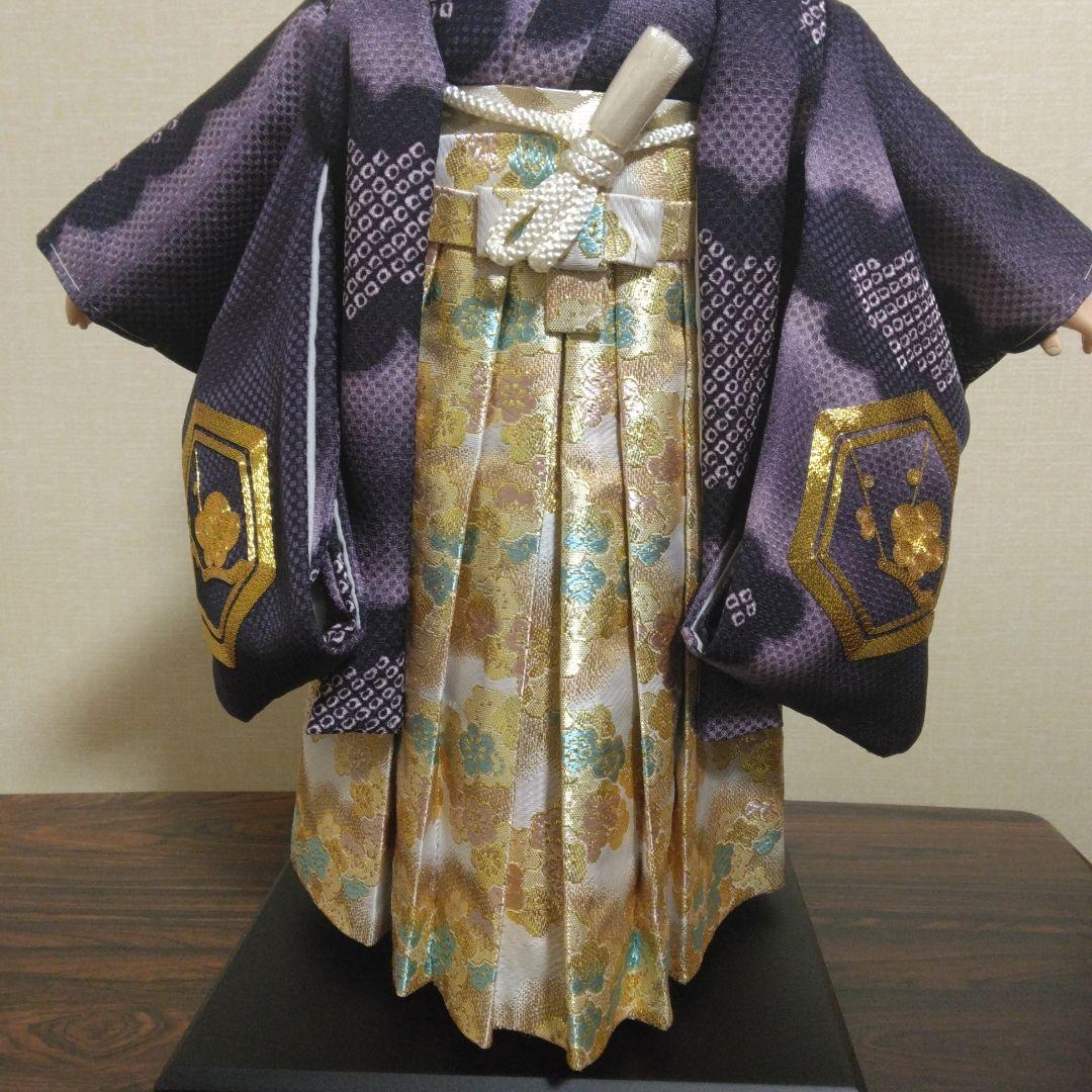 市松人形　絞り染め　金刺しゅう　金彩　寿宝作　ガラスケース付き　４５cm