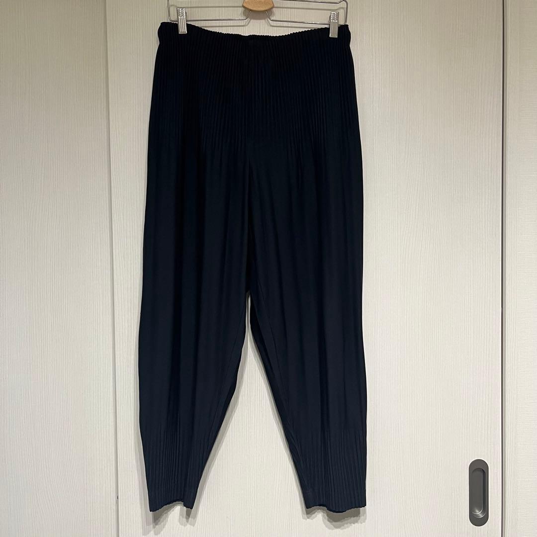 イッセイミヤケ濃紺 プリーツ サルエルパンツ