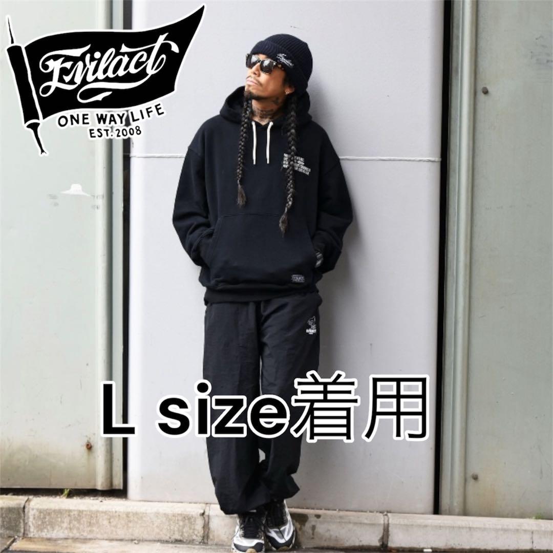 EVILACT ヘビーオンス 刺繍&プリントパーカー 黒 Lサイズ