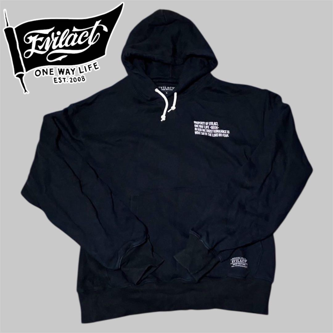 EVILACT ヘビーオンス 刺繍&プリントパーカー 黒 Lサイズ